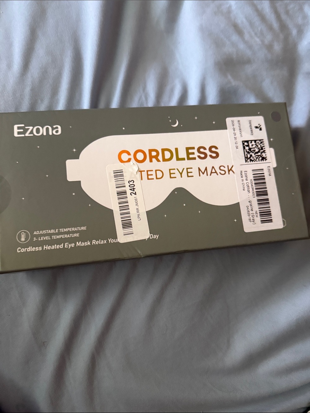Ezona Cordless Heated Eye Mask, Cotton Warm Compress for Dry Eyes, Gray